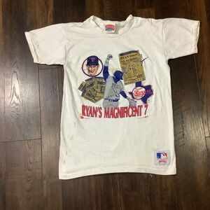 Vintage 1991 Nutmeg Texas Rangers Nolan Ryan 7th No-Hitter Shirt Kids Medium USA